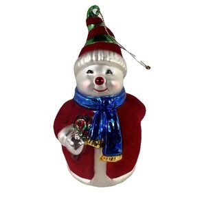 Vintage Shiny Blown Glass Style Santa Ornament By Russ Velvety Shirt
